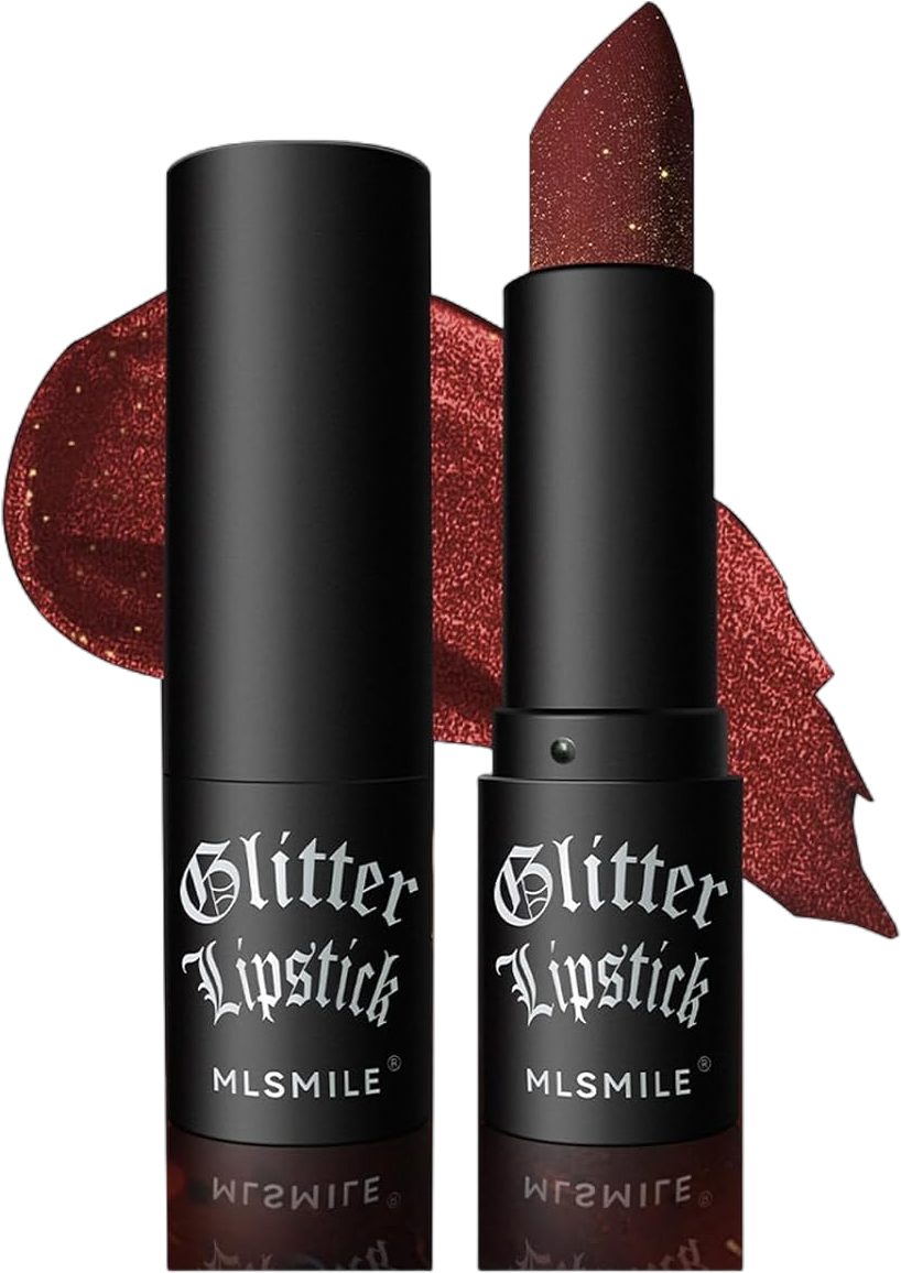 Diamond Glitter Matte Lipstick,Shimmer Shiny Lip Gloss, Sparkling High Pigmented Long-lasting Waterproof Smudge-proof Non-Stick Cup Lipstick for Women Halloween Christmas Party Makeup(07#DARK RED)