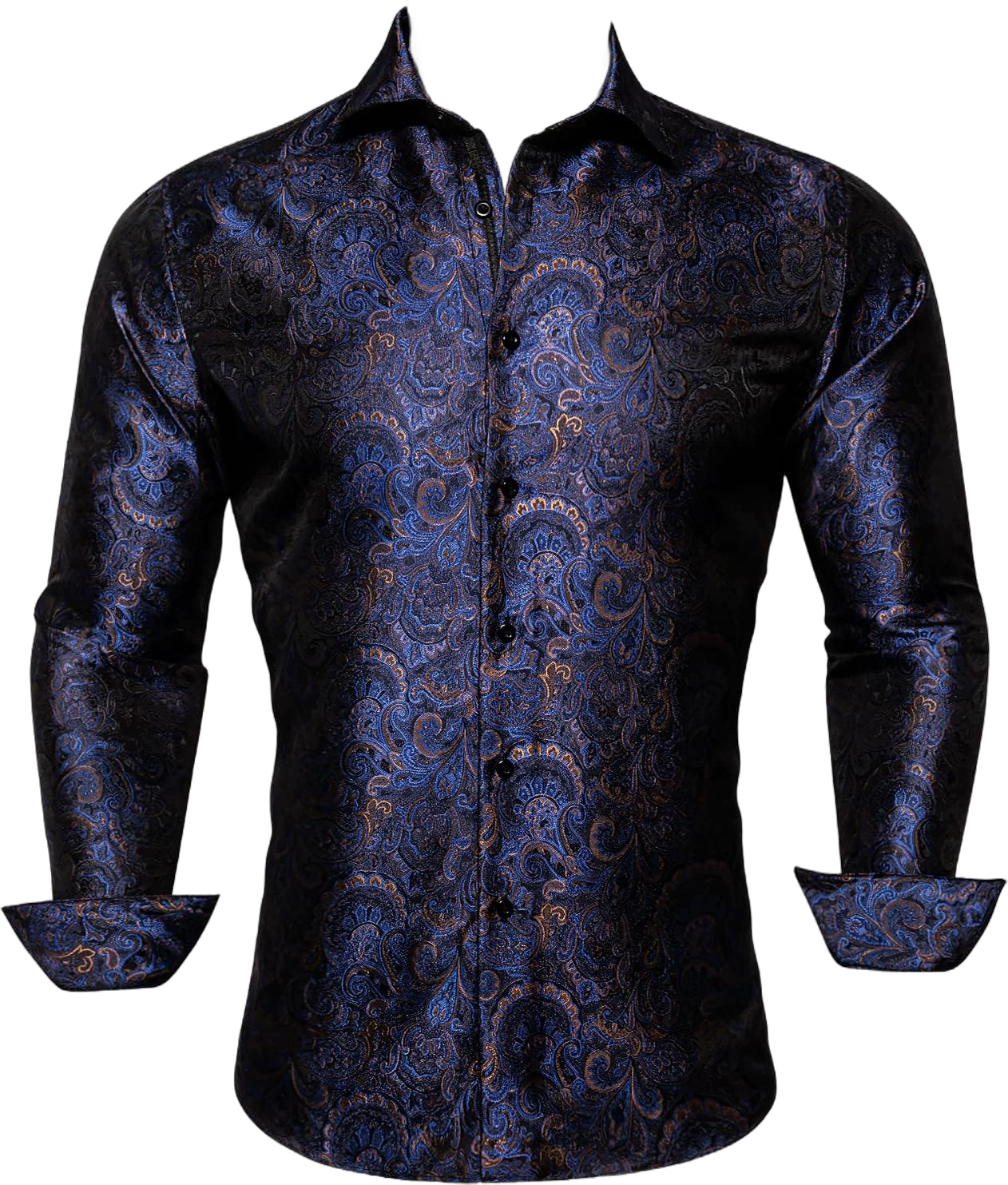 Barry.Wang Men Shirts,Paisley Flower Woven Silk Dress Shirt Long Sleeve Unique Design Formal/Leisure Wedding Party Prom