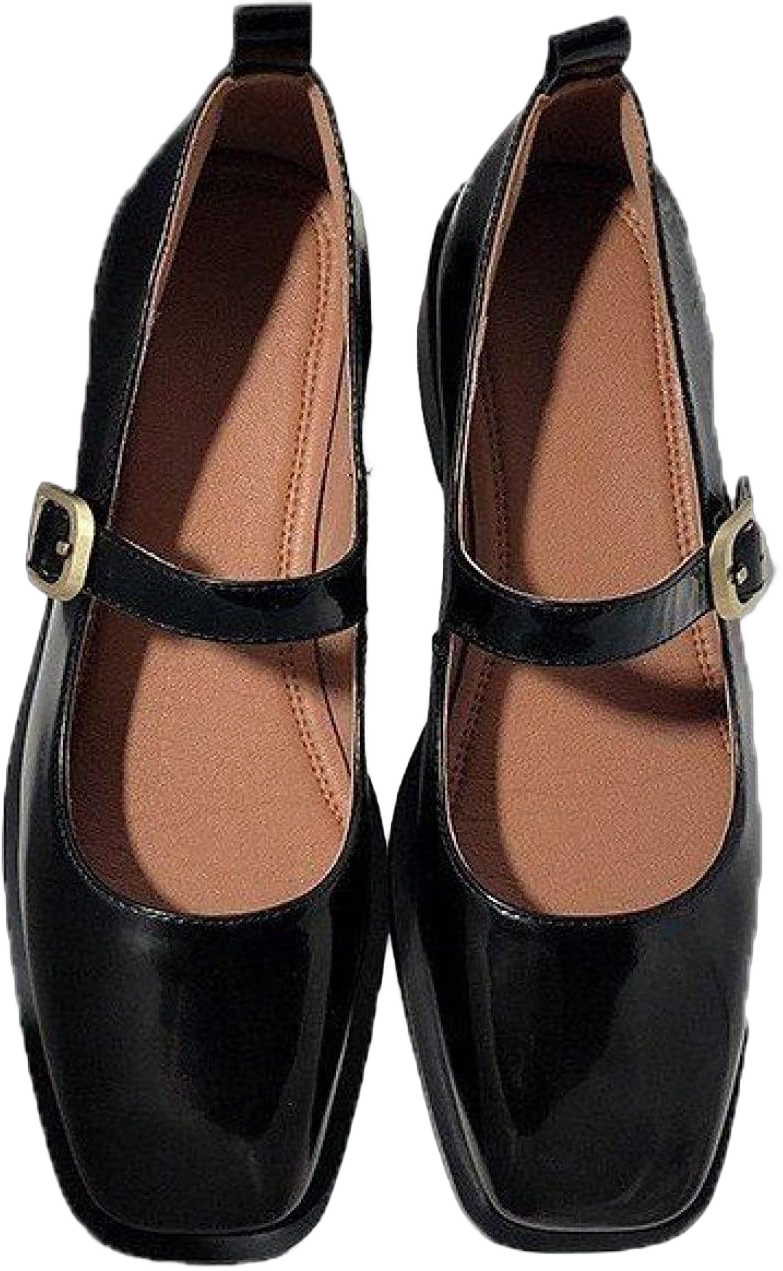 Square Toe Faux-Leather Mary Janes Oxfords - Womens Retro Mid Block Heel Buckle Strap Platform Dress Shoes 5 Black