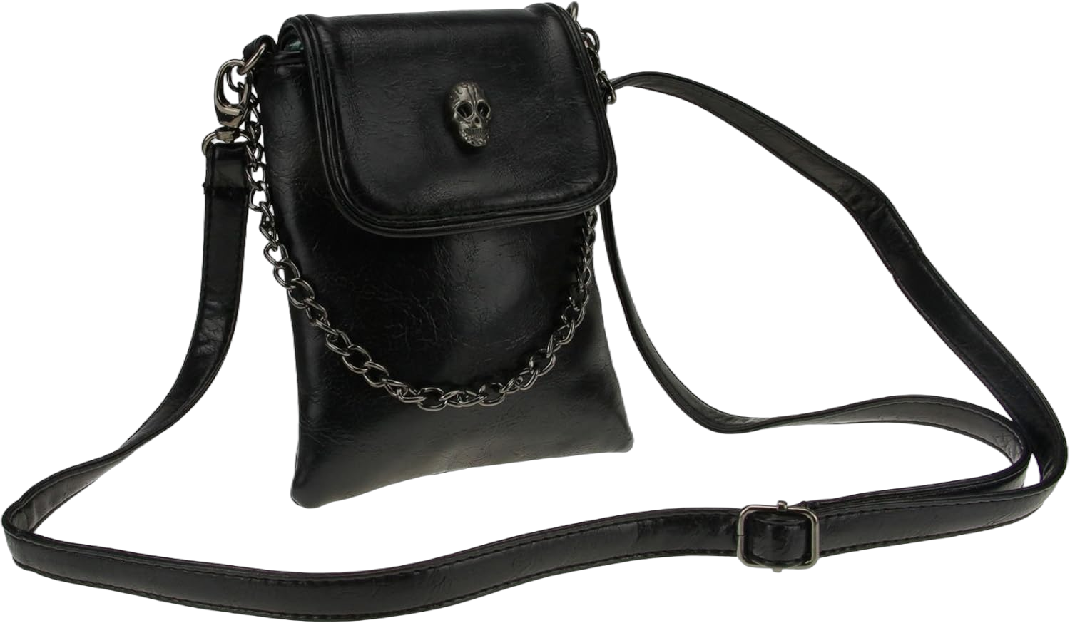 Women Girls Studded Skull Gothic Crossbody Shoulder Bag Travel Leather Handbag Cellphone Purse Black