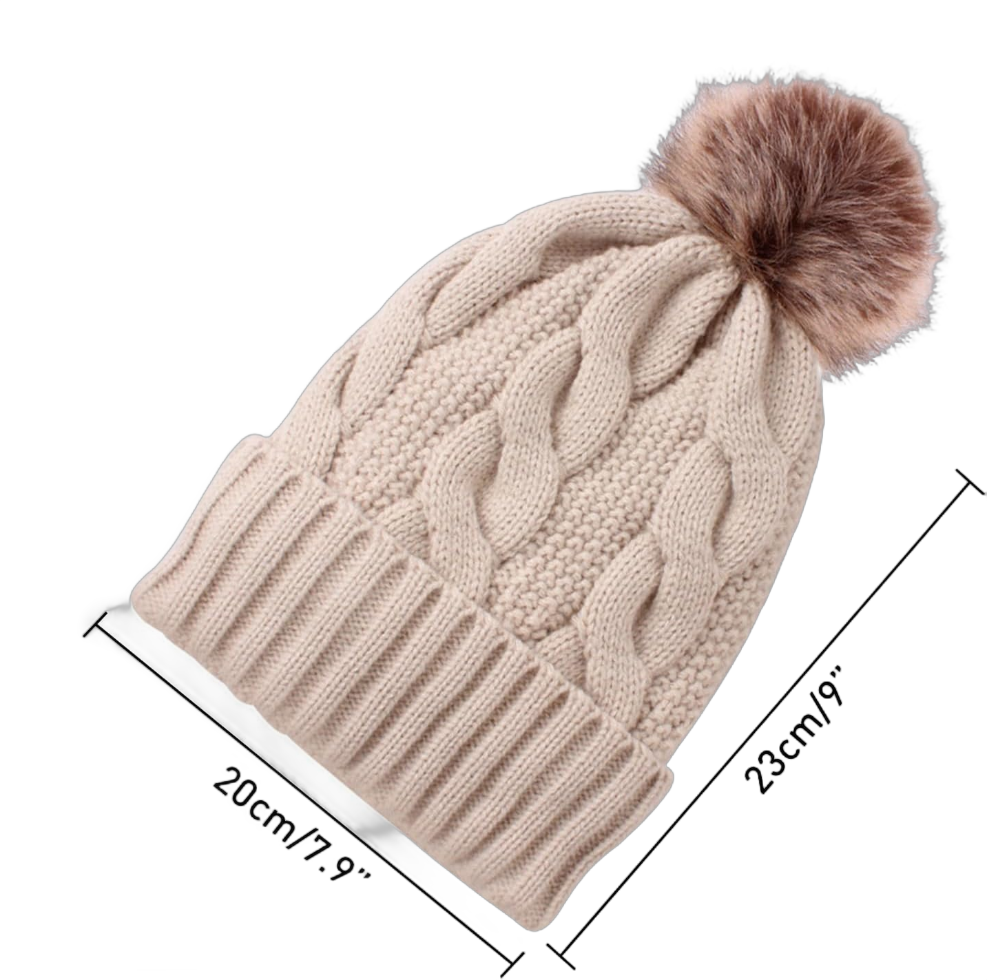 Women Winter Warm Beanie Hat Knitted Cap with Pompom Snow Knit Skull Ski Cap for Women Girls One Size Beige