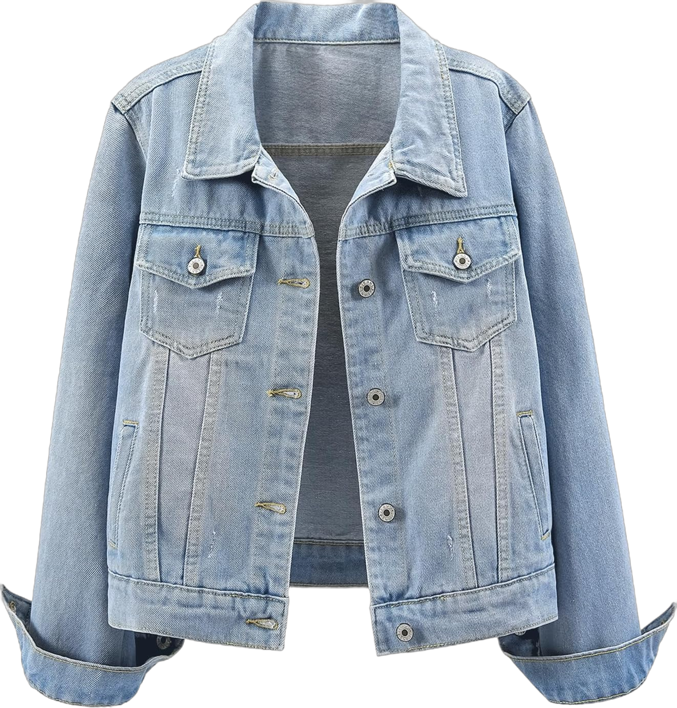 Ladyful Women's Bride Casual Jean Jacket Distressed Ripped Denim Jacket Coat with Pockets Sky Blue Large