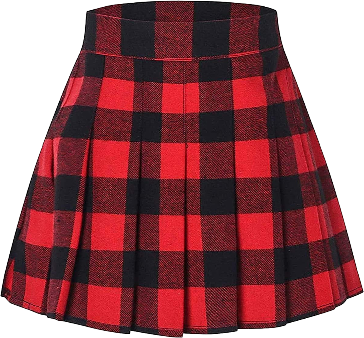 Junior Teen Girls Womens School Uniform Cosplay Costume Plaid Pleated Short Skirt, Red Black Plaid, XX-Large