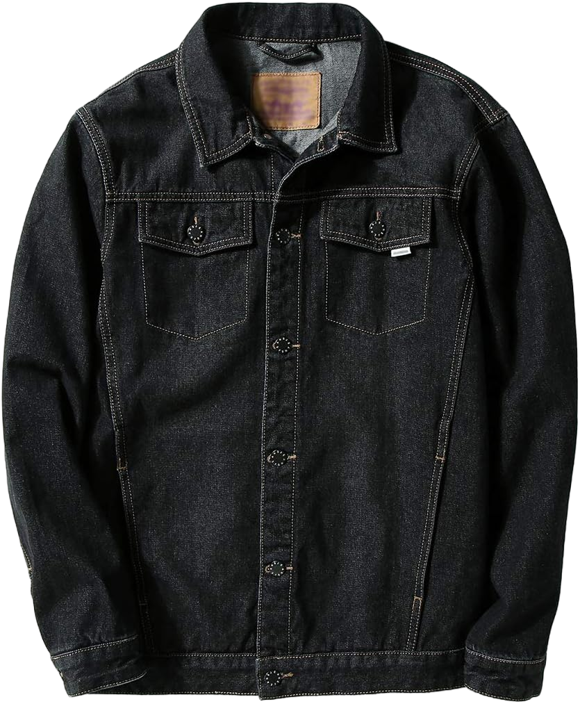 Men's Denim Trucker Jacket Casual Destroyed Coat Cotton Loose Fit Plus Size with Pockets Medium Black