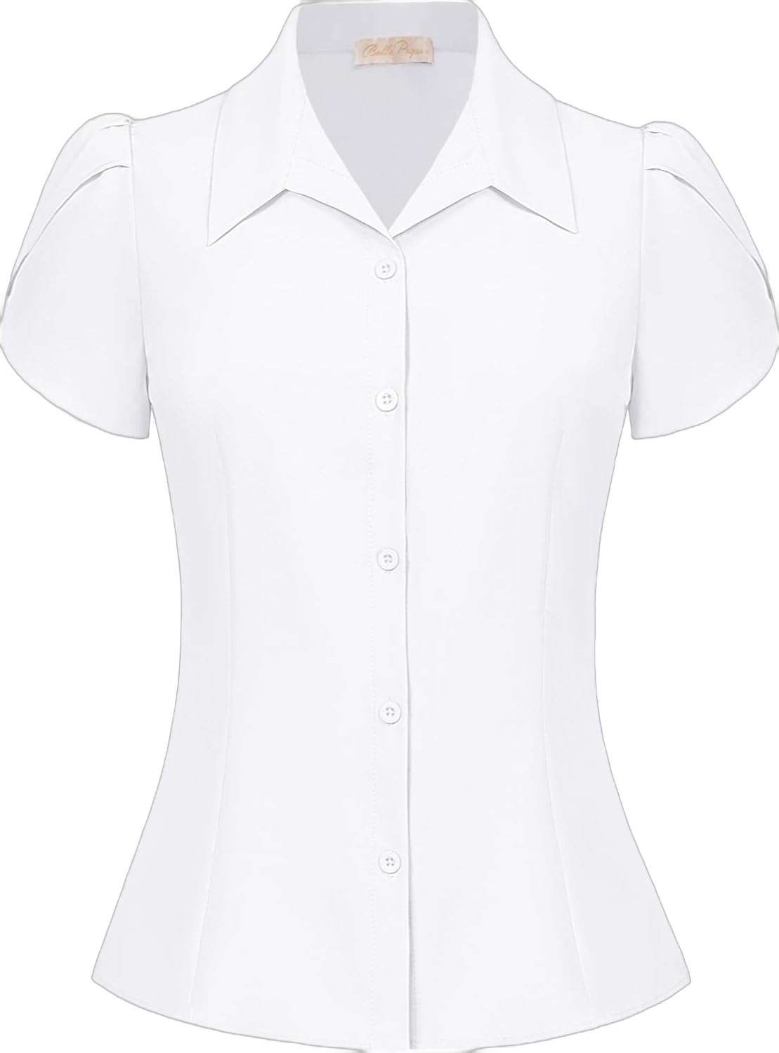 Belle Poque Summer Short Sleeve Button Down Blouse for Women V Neck Vintage Business Casual Shirts Tops XX-Large White