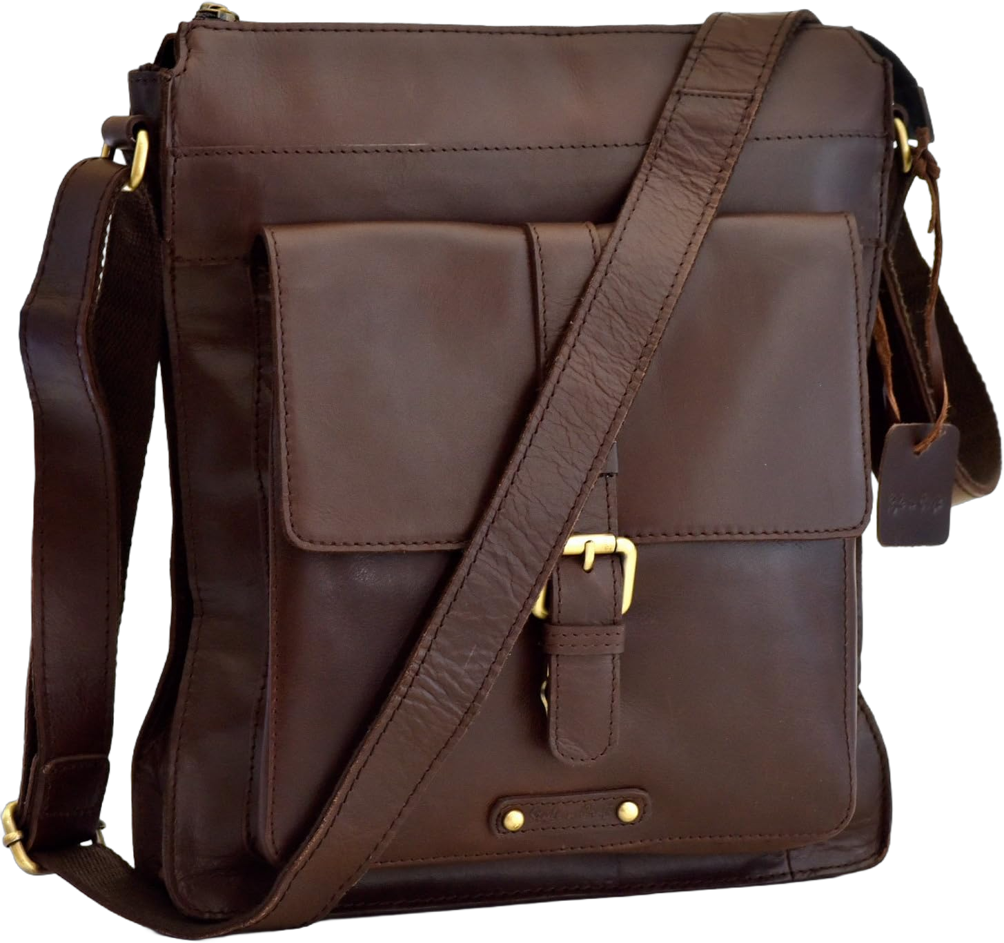 Style n Craft Crossbody Messenger Bag in Full Grain Leather Dark Brown Dimensions: 13" H X 11" W X 2" D