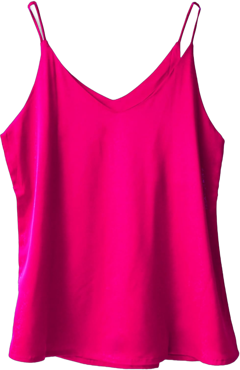 Wantschun Womens Silk Satin Camisole Cami Plain Strappy Vest Top T-Shirt Blouse Tank Shirt V-Neck Spaghetti Strap XS-4X Small Basic - Hot Pink