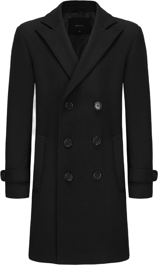 Men's Double Breasted Pea Coat Wool Blend Dress Jacket Peacoat Black Small