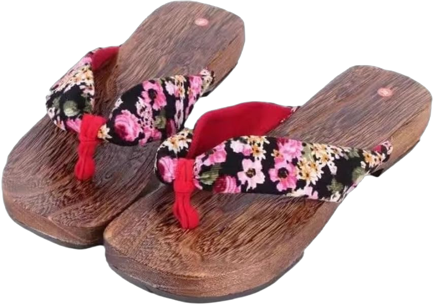 Japanese Wooden Clogs Womans Sandals with Anti-slip Soles, Women's Japanese Style Wood Clog Flip Flops Shoes Anti-Skid Floral Mules Slippers Wooden Get,Cosplay Shoes Geta Slippers Japanese 6.5 Narrow Red