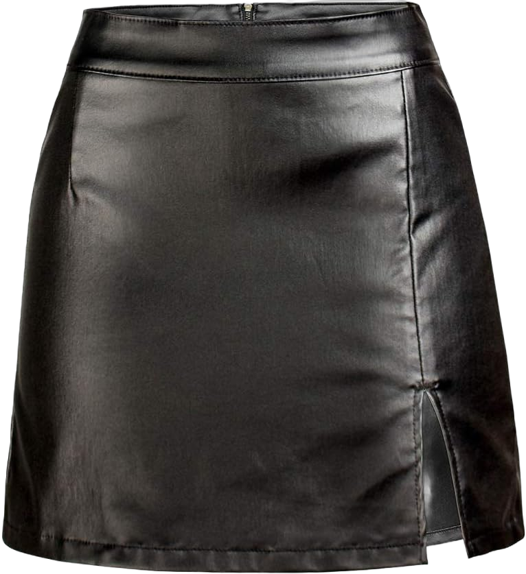 Women's Stretch Faux Leather Skirt High Waist Split Mini Bodycon Pencil Skirt XX-Large Black