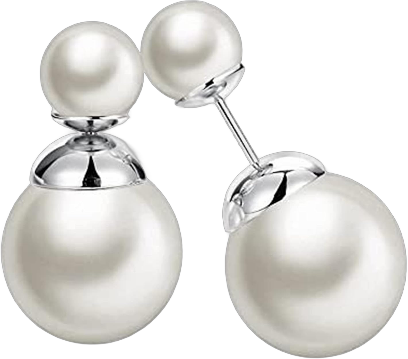 Zittop Double Sided Front Back Peek A Boo Ball Faux Pearl Beads Womens Fashion Elegant Tribal Stud Earrings (Silver)