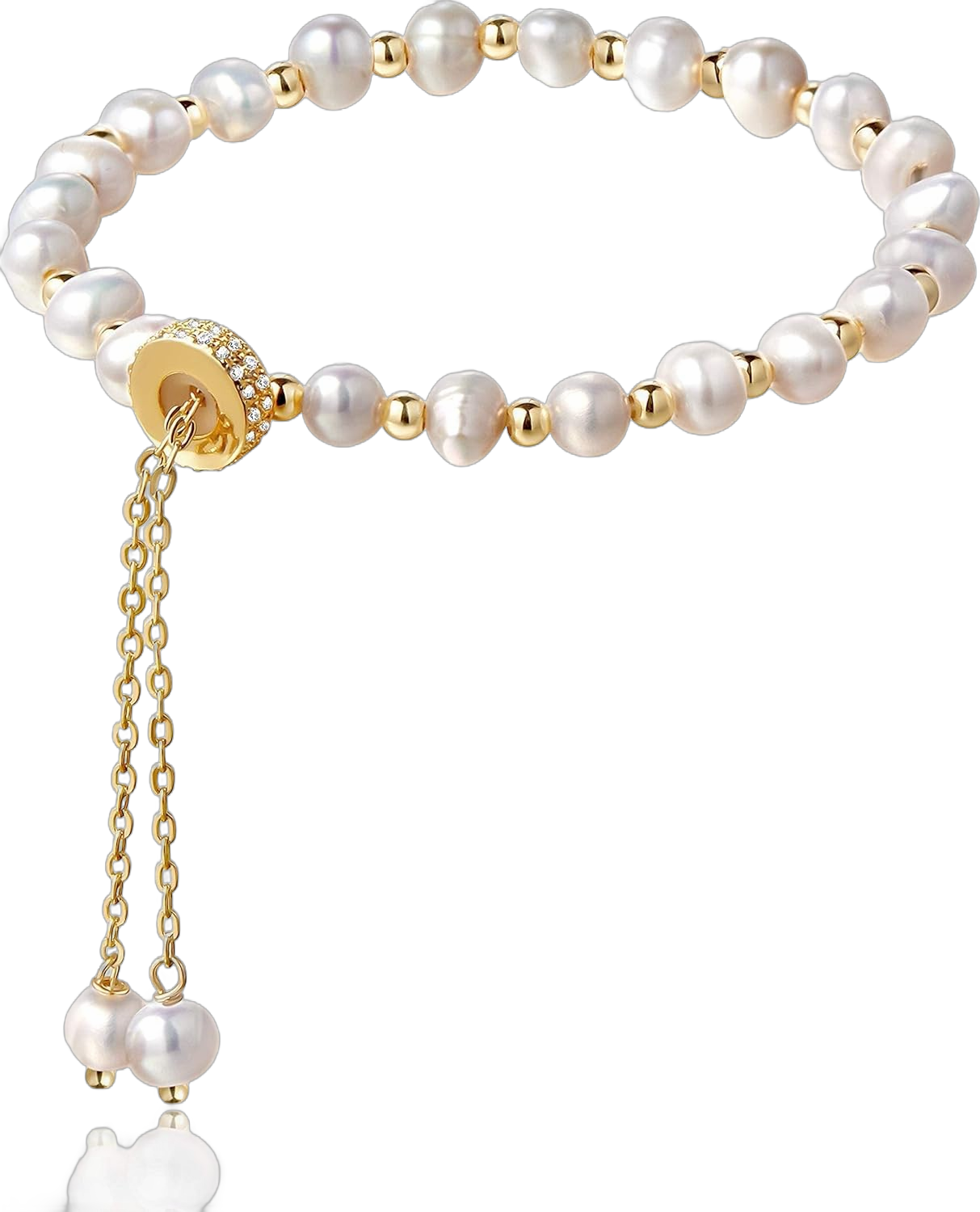 Cowlyn Pearl Bracelet Chain Link Baroque Culture Bossimi 14K Gold Filled Adjustable Fashion Valentine Charm Dainty Handmade Jewelry for Women Wife Mother