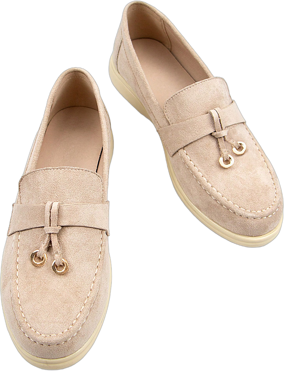 Women Metal Decor Flats, Fashion Beige Faux Suede Loafer Flats