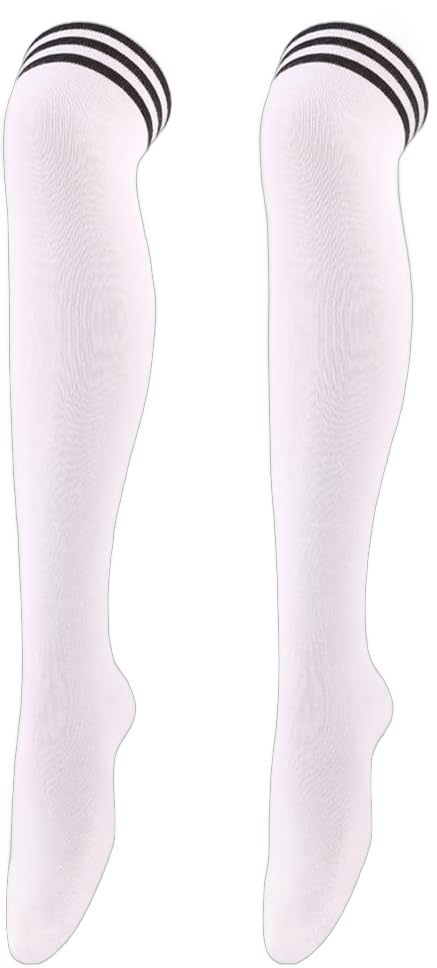 Womens Extra Long High Thigh Socks Striped School girls Knee High Socks for Cosplay JK stocking (White&Black)