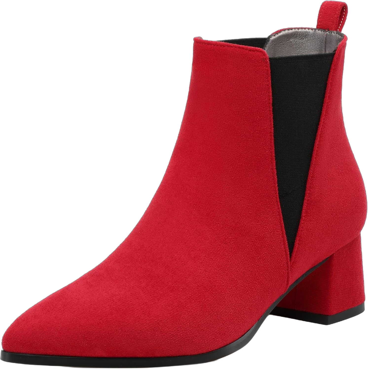 Womens Ankle Boots, Mid Block Heel Pointed Toe Ankle Booties for Women, Daily Short Boots with Side Elastic 2" 9 Red Suede