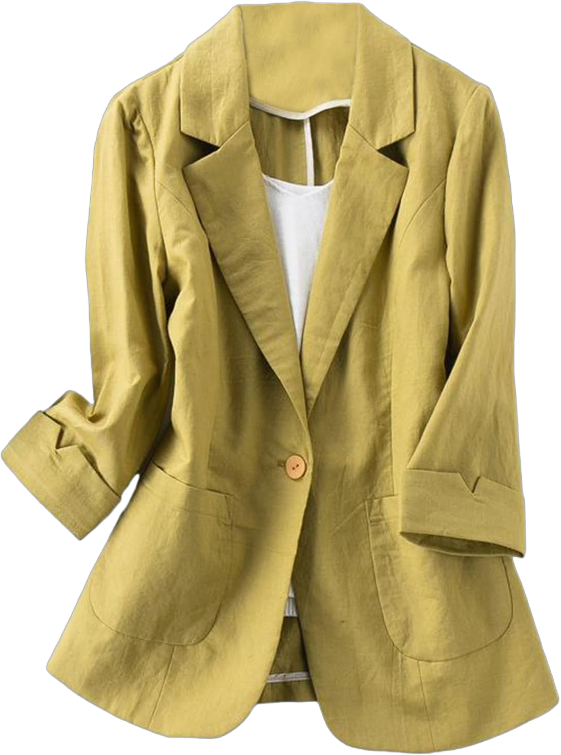 GIBZ Linen Blazer for Women Casual and Dressy Jacket Suit 3/4 Sleeve Open Front for Business Office Large Yellow