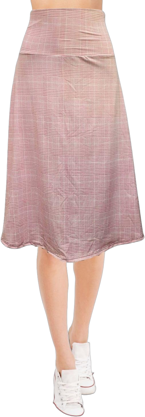 ShopMyTrend Women's A-Line Foldover Lightweight Flare Midi Pull On Closure Skirt XX-Large Plaid Pink