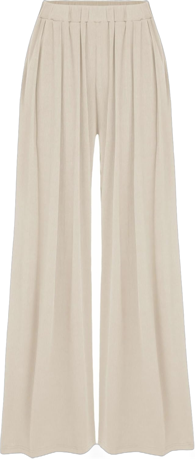 CIDER Wide Leg Palazzo Pants for Women with Pockets Elastic Business Causal Pants Women Summer for Beach Travel Trousers Large Beige