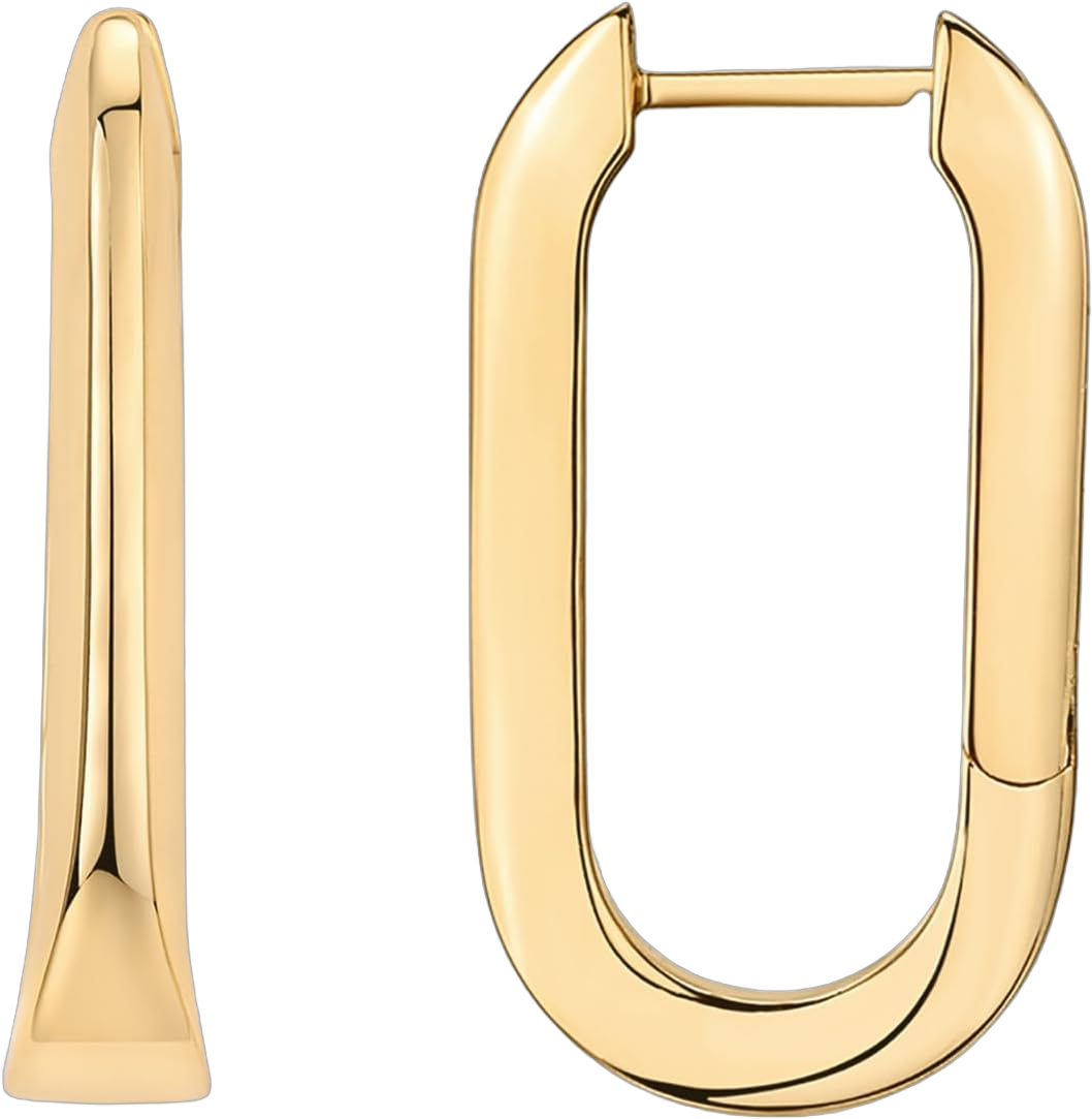 PAVOI 14K Gold Plated Sterling Silver Posts Geometric Hoop Earrings for Women | Trendy Geo Long Oval U-Shaped Link Triangle Huggie Hoops Earring U-Shaped Yellow Gold