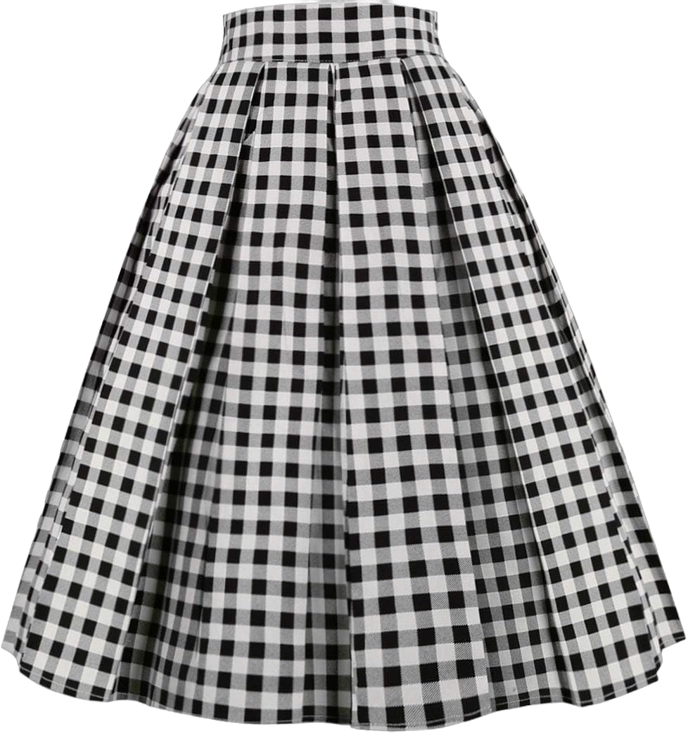 Girstunm Women's Pleated Vintage Skirt Floral Print A-line Midi Skirts with Pockets X-Small Black-white Plaid