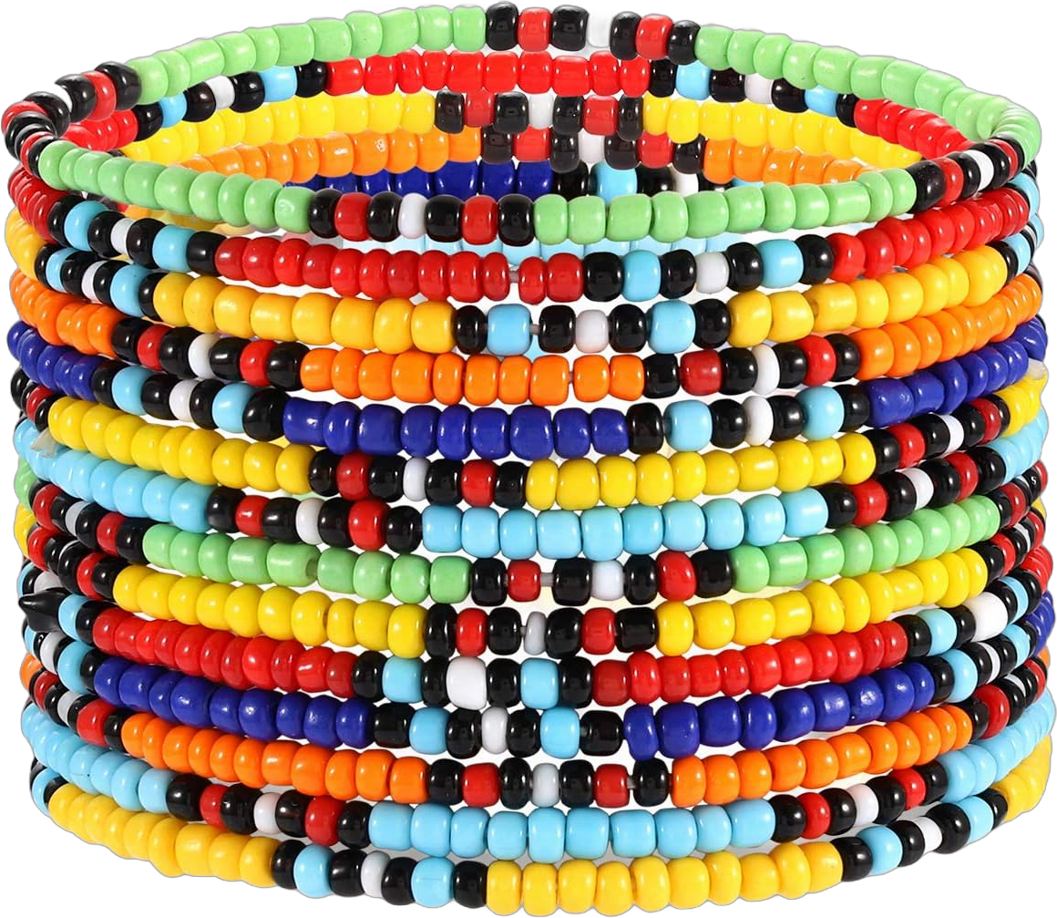 HEIDKRUEGER Bead Stretch Bracelets Independence Colorful Tiny Beaded Stackable Vsco Bracelets Boho Summer Vacation Adjustable Bangle Bracelet for Women Girls 14Pcs multi-color