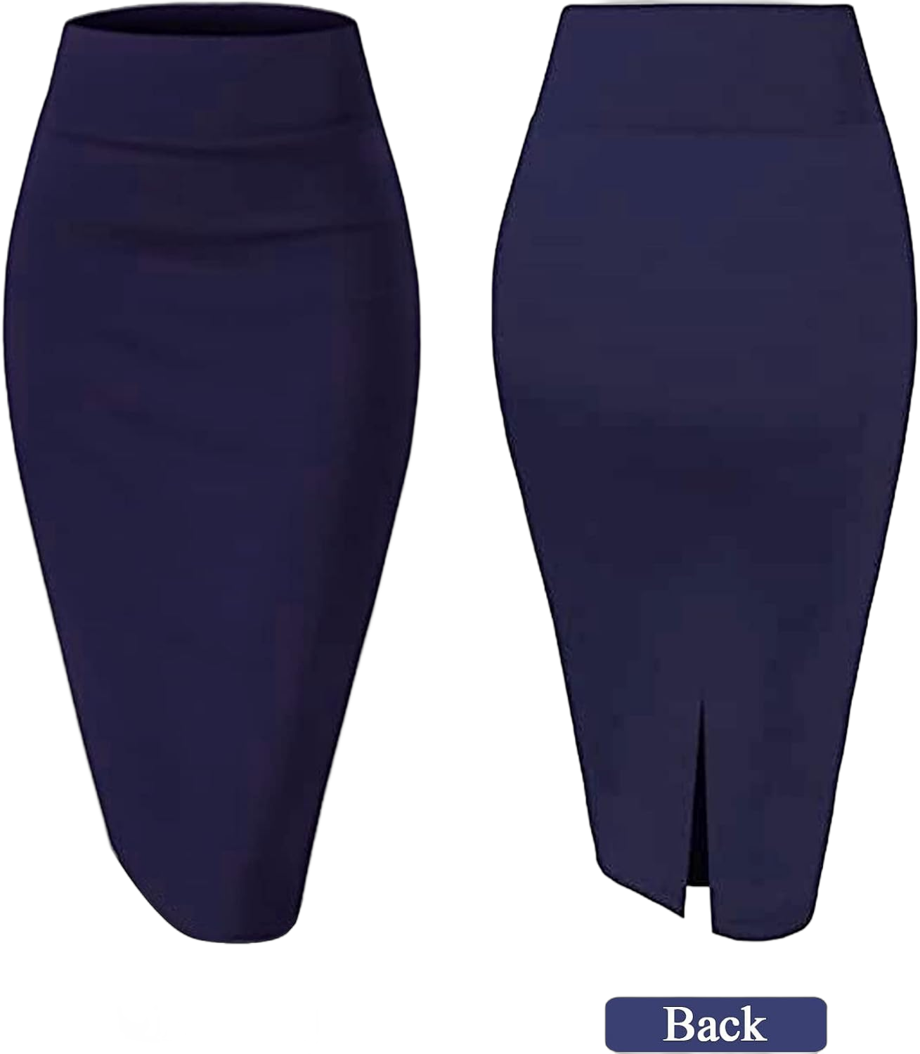 G&Y Women's Elastic Waist Stretch Bodycon Midi Pencil Skirt - Premium Nylon Ponte Office Straight Skirt Large Navy Blue