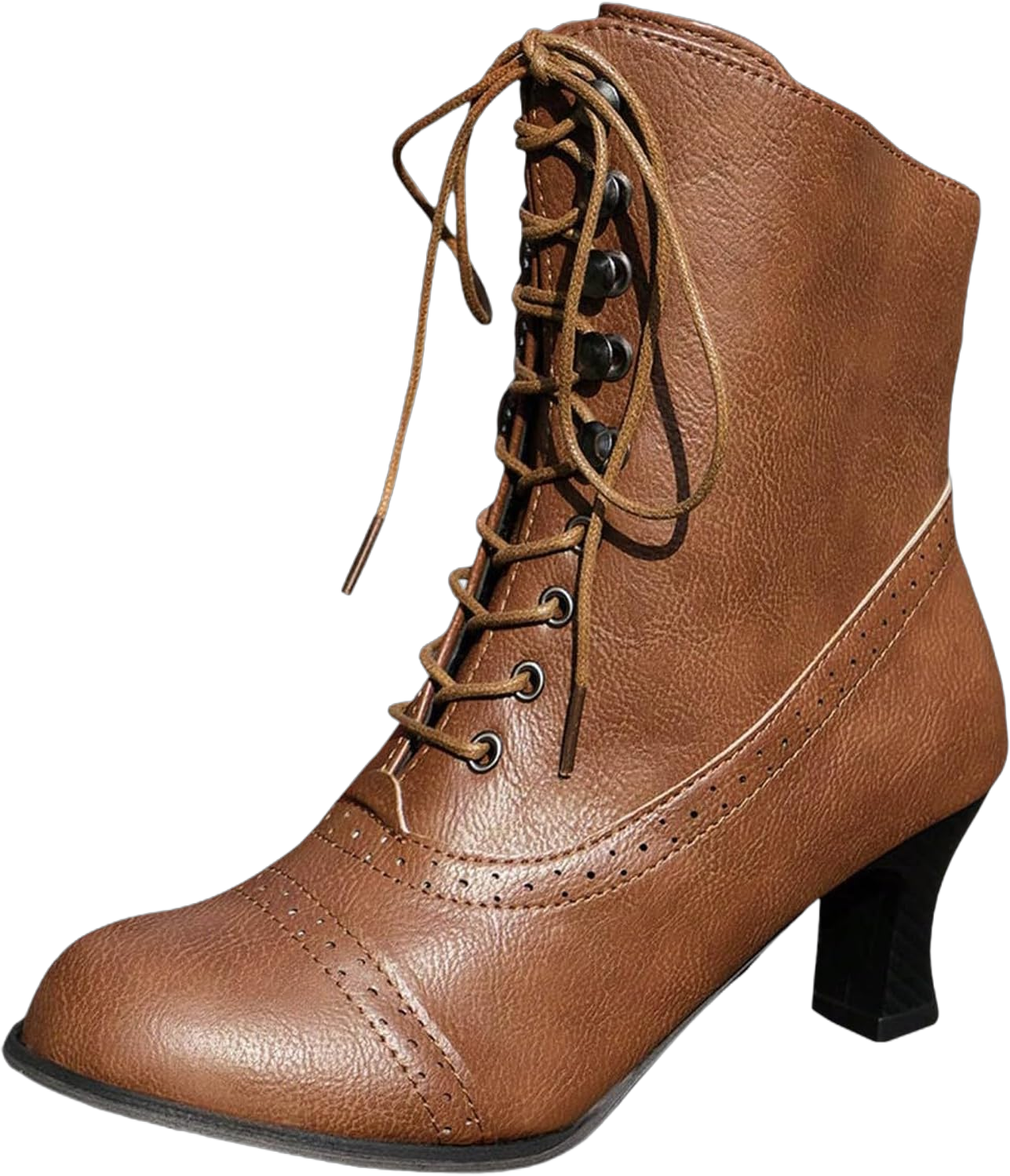 Zrayuler Victorian Boots Witch Costume Renaissance Shoes Women Pirate Vintage Witchy Boot Lace Up Kitten Heel Ankle Round Toe Mid Booties Wedding Bridal Women's Calf Combat Leather Faux Shoes Brown