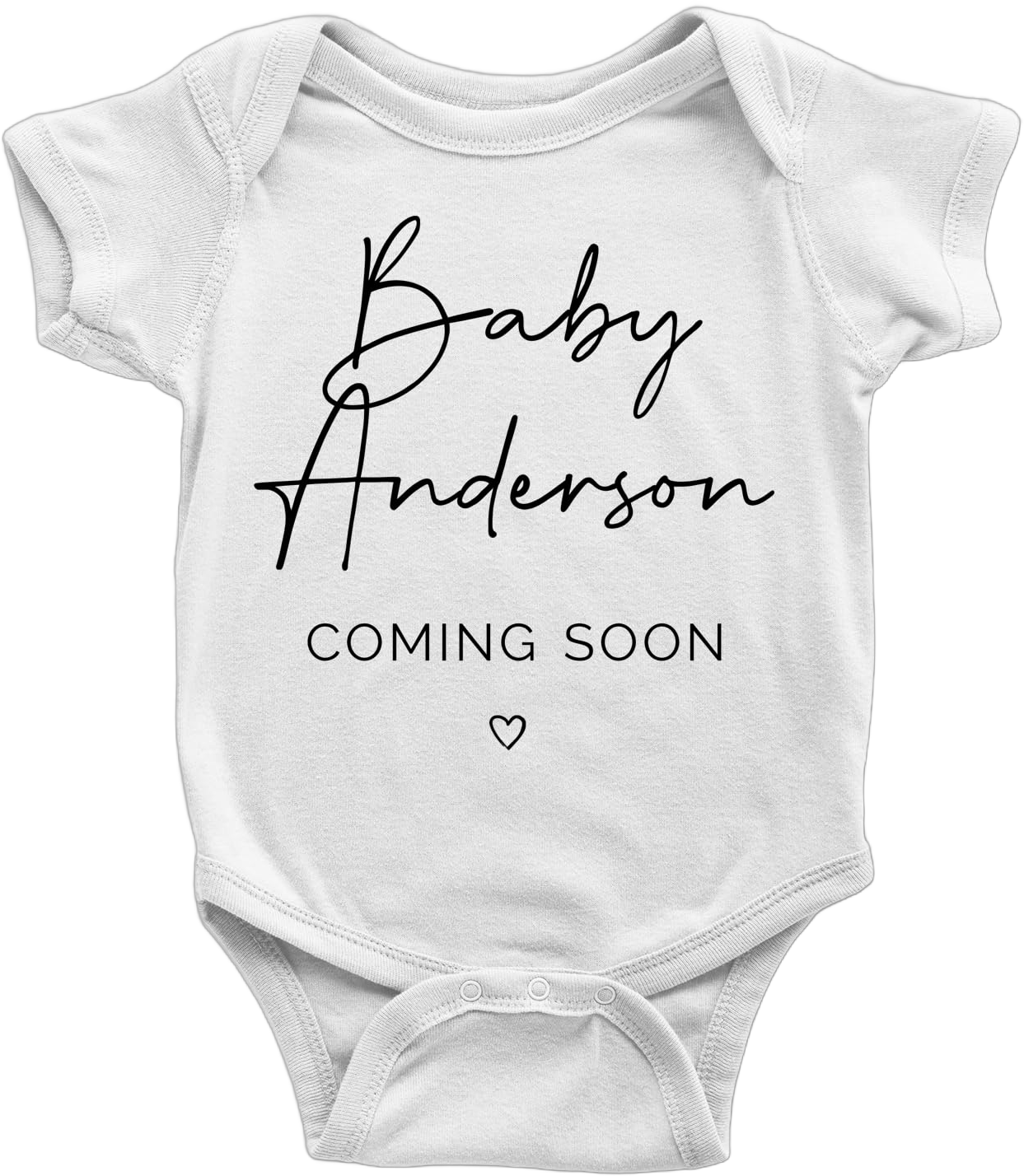 Custom Name Onesie® - Personalized Baby Announcement - Coming Soon With Heart (18 Month, White)