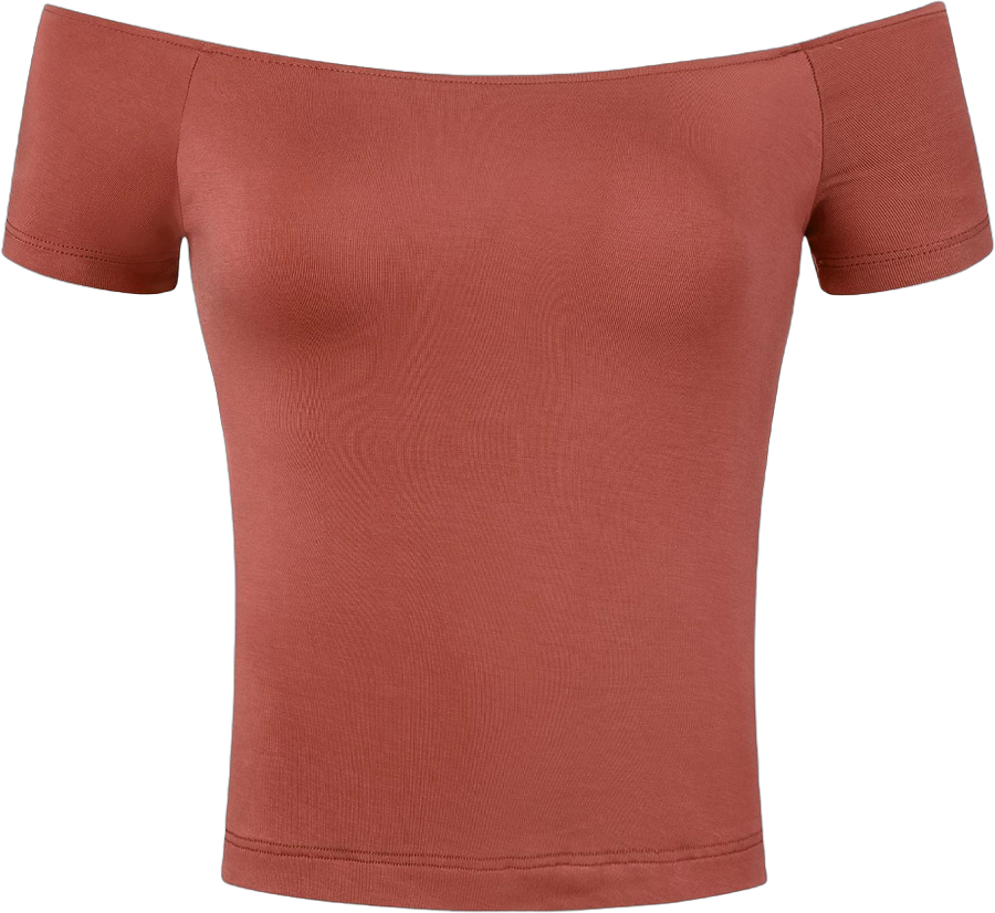 INSPIRE CHIC Women's Short Sleeves Off The Shoulder Stretchy Fabric Solid Crop Top Brownish Red Small