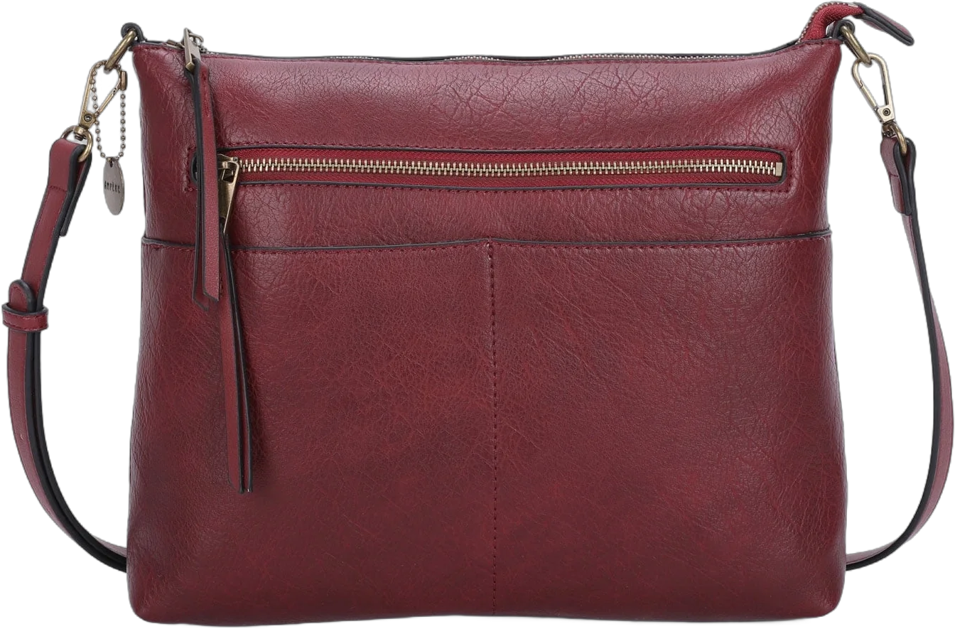 Zoe Womens Multi Pocket Crossbody Bag by Ampere Creations - Burgundy