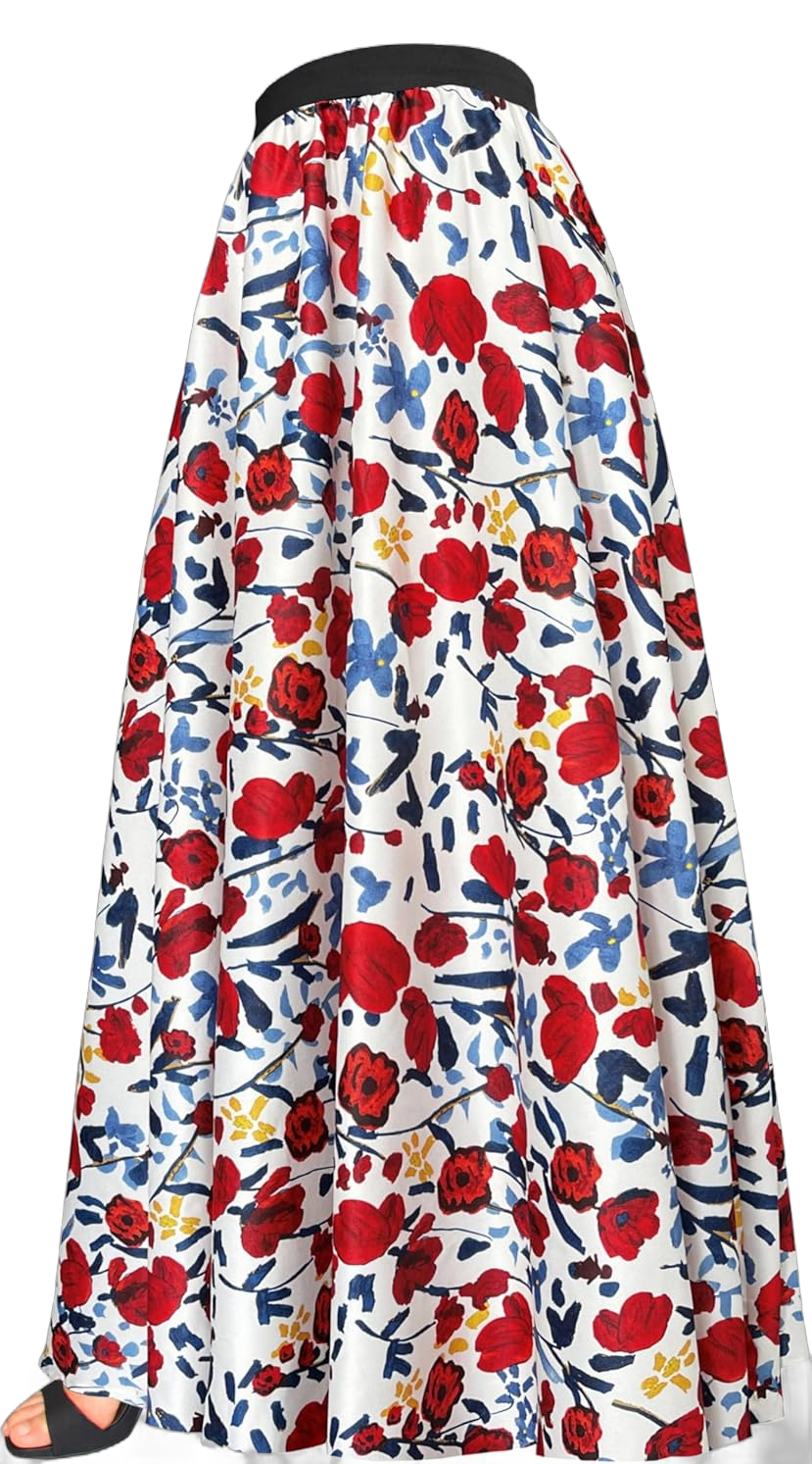 Afibi Women African Skirt Printed Ankara Maxi Skirt Dashiki Long Skirts with Pockets 3X-Large White Red