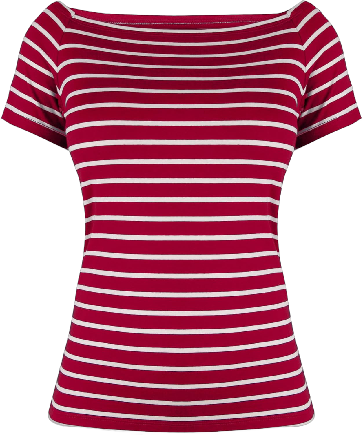 LilyCoco Women Short Sleeve Off The Shoulder Tops Sexy Fitted Shirt Solid Tees Medium Big Red Stripe