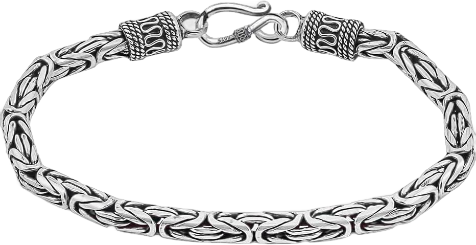 Savlano 925 Sterling Silver Oxidized 6MM Round Byzantine Chain Bracelet - Bali Bracelet for Women and Men come in 7, 7.5 and 8” Inches with Gift Box - Made in Italy 8.0 Inches