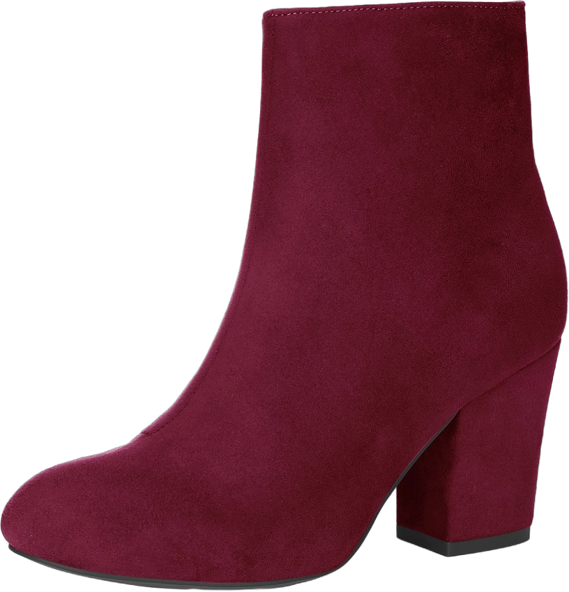 Allegra K Women's Round Toe Side Zipper Block Heel Ankle Boots Burgundy 8