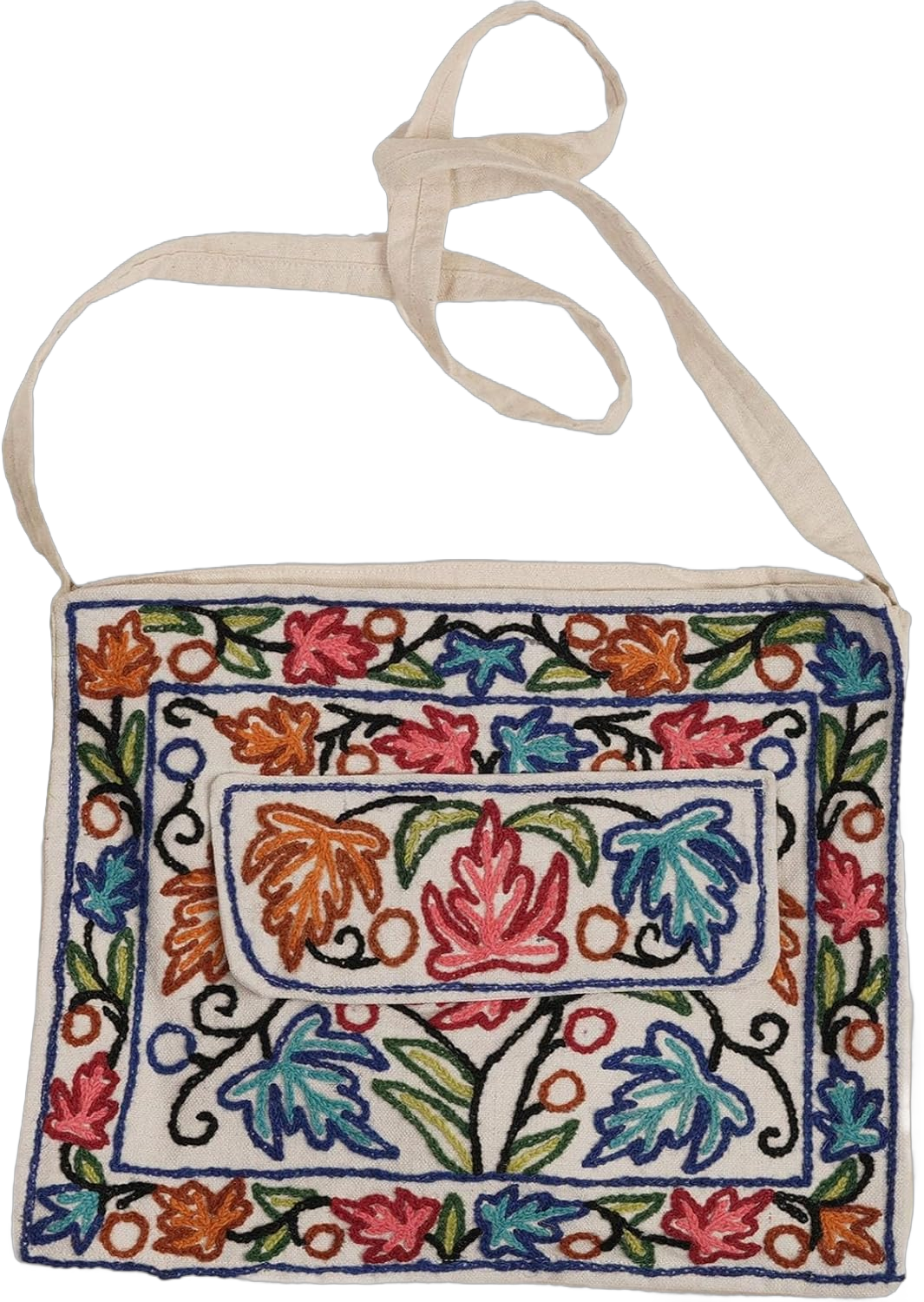 Pure Cotton Hand Embroidered Tote Handbag for Women - Boho Ethnic Shoulder Bag - Gorgeous Colorful Flower Aari Embroidery – Hobo Crossbody Stylish Purse - Gift for Ladies Girls