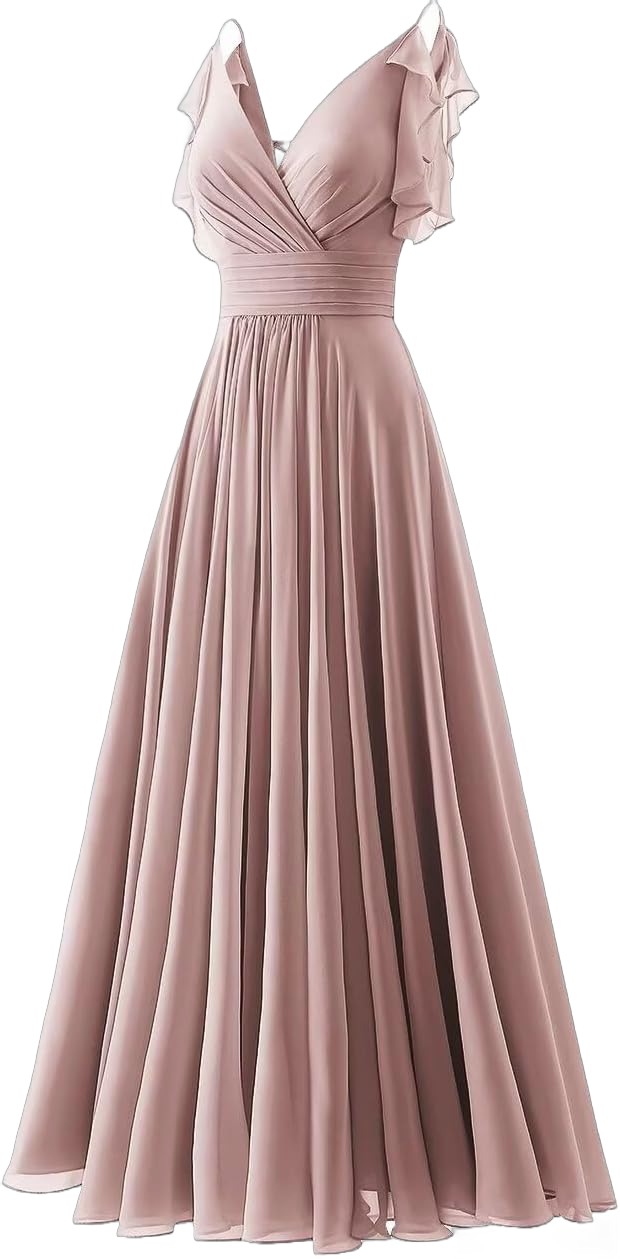 YUAOHUANG Chiffon Formal Dress Spaghetti Straps Bridesmaid Dresses V Neck Ruffle Cold Shoulder Evening Gown for Women 22 Plus Light Pink