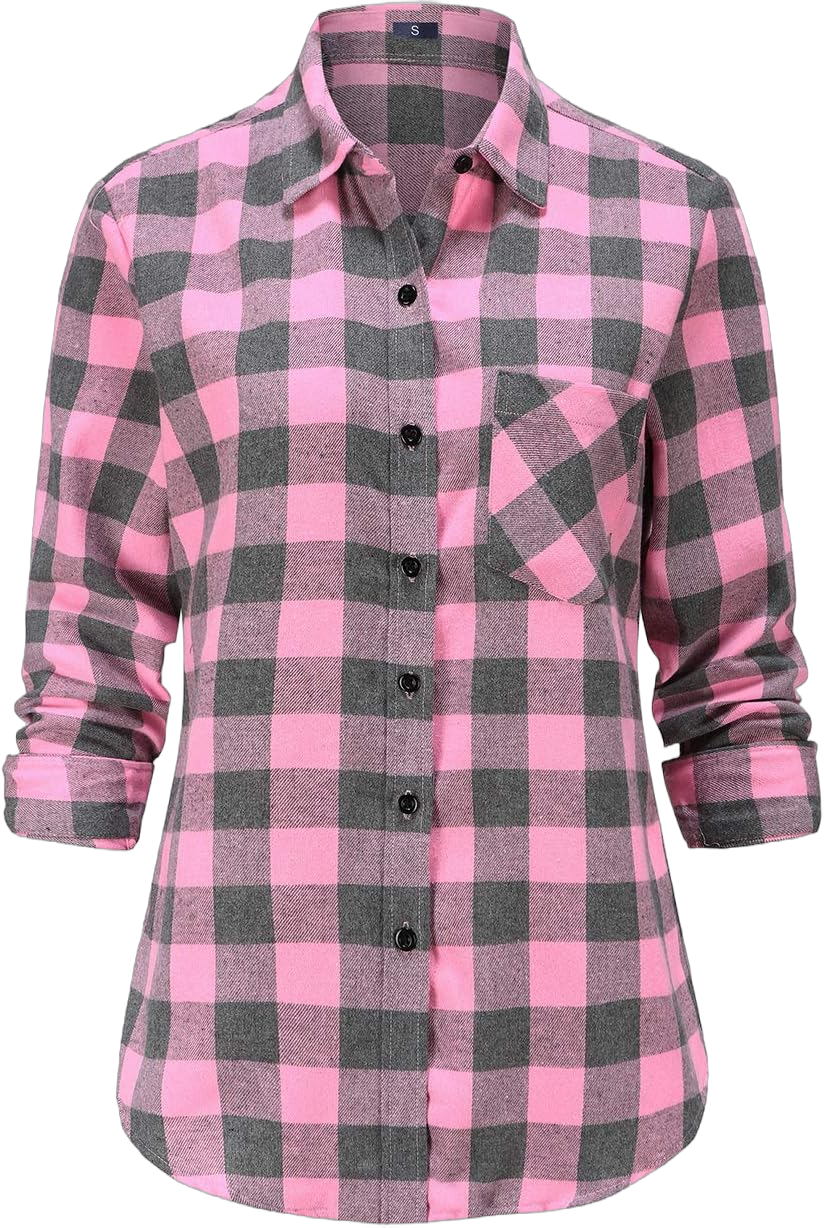 Soft Women Flannel Shirt Checkered Plaid Button Down Shirt Womens Fall Outfits Pink Flannel Shirt Women Medium