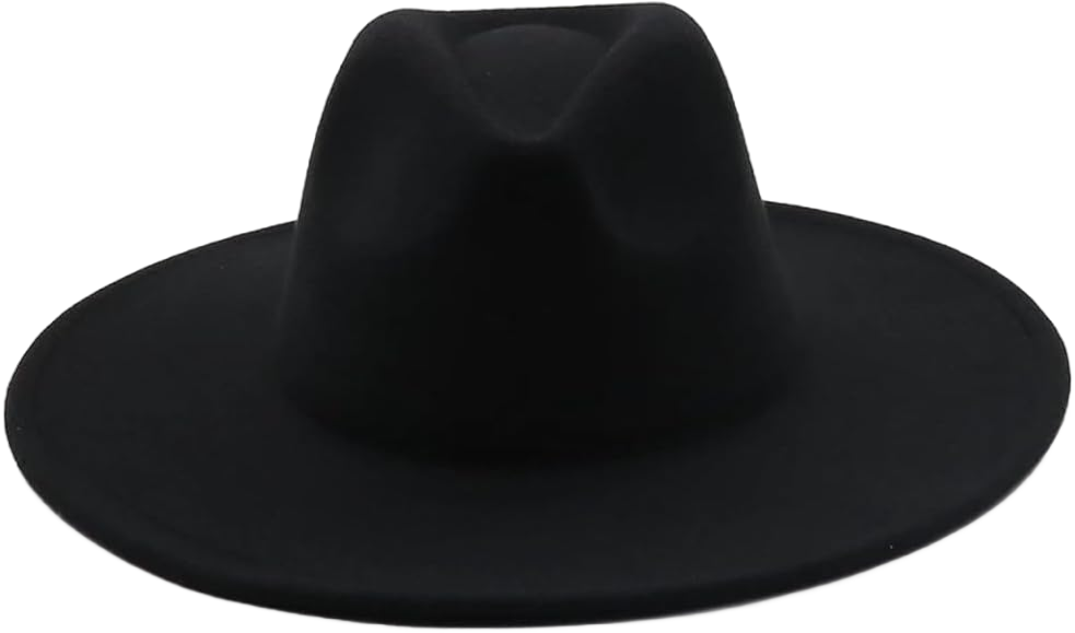 Solid Color Woolen Fedoras Cap for Men Women Panama Style Jazz Hat 9.5CM Wide Brim Big Fedoras Medium Black