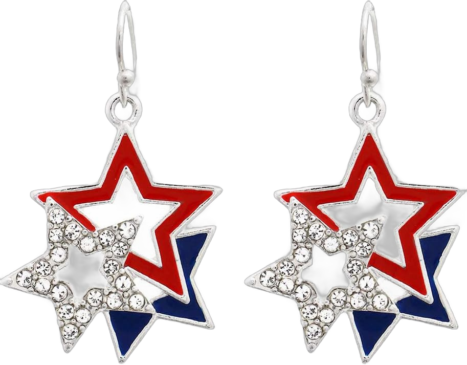 Rosemarie Collections Women's July 4th Red White And Blue USA American Flag Stars Patriotic Dangle Earrings, 1.44"