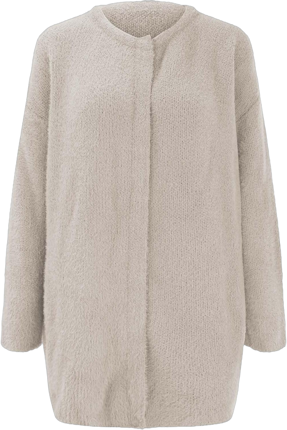 Miyaomn Trendy Fall Wool Long Cardigan Sweater for Women Oversized Winter Warm Soft Crewneck Button Down Knitted Coat Outwear Beige X-Large