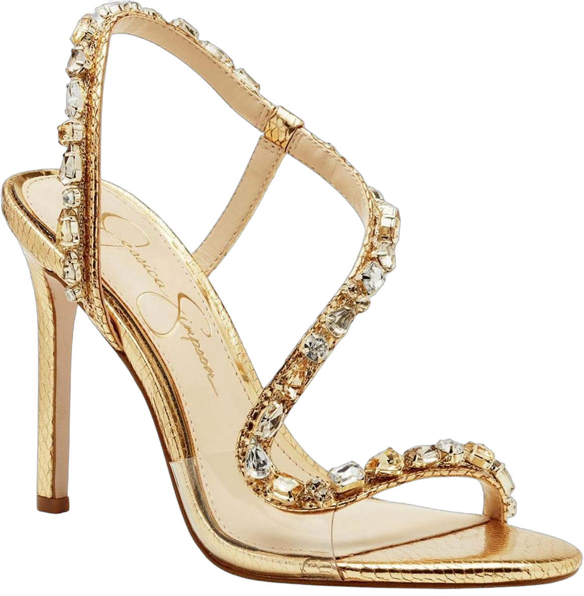 Jessica Simpson Women's Jaycin Embellished Heeled Sandal 7 Gold/Clear