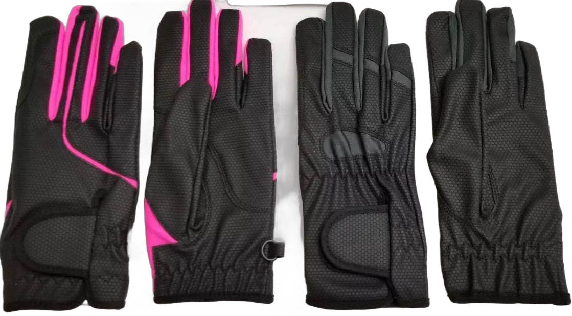 New Women-Kids Horse Riding Gloves Leather Grip Equestrian Pink Black Tack Horse Back (Pink, Large(Kids))