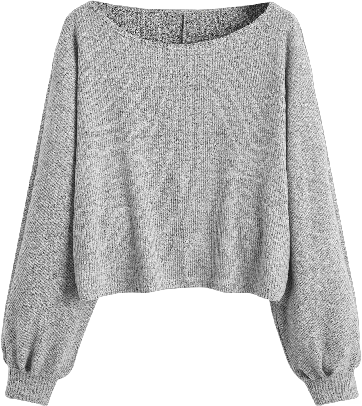 Floerns Women's Solid Boat Neck Long Lantern Sleeve Pullover Thin Sweater Top