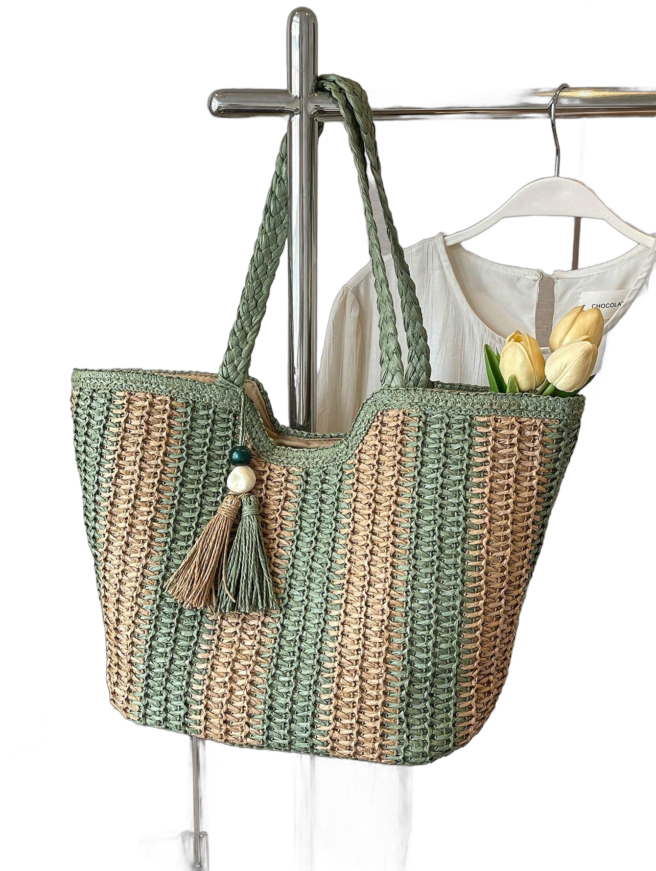 Chic and Roomy: Minimalist Woven Straw Tote Bag for Women