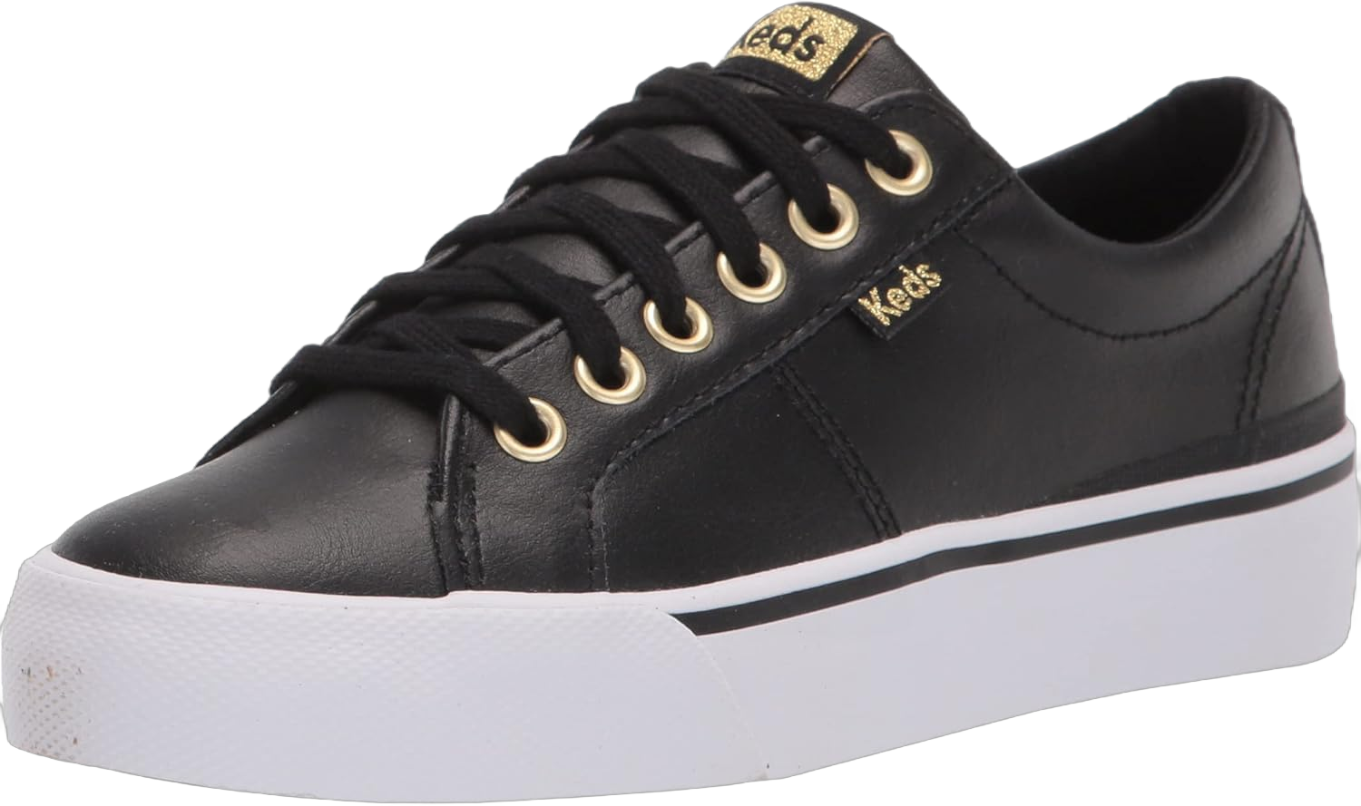 Keds Women's Jump Kick Duo Lace Up Sneaker 7 Black/Gold Leather