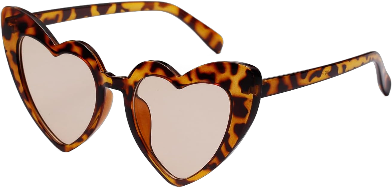 Heart Shaped Sunglasses for Women, Vintage Cat Eye Mod Style Women's Fashion Oversized Heart Eyeglasses Cute Love Eyewear Leopard