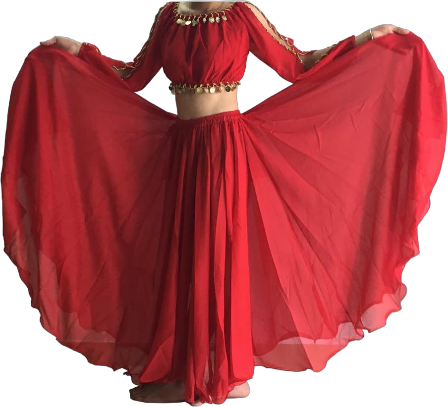 Wuchieal Women's Belly Dance Skirt Tribal Chiffon Full Skirt,Praise Dance Skirt One Size Hot Red