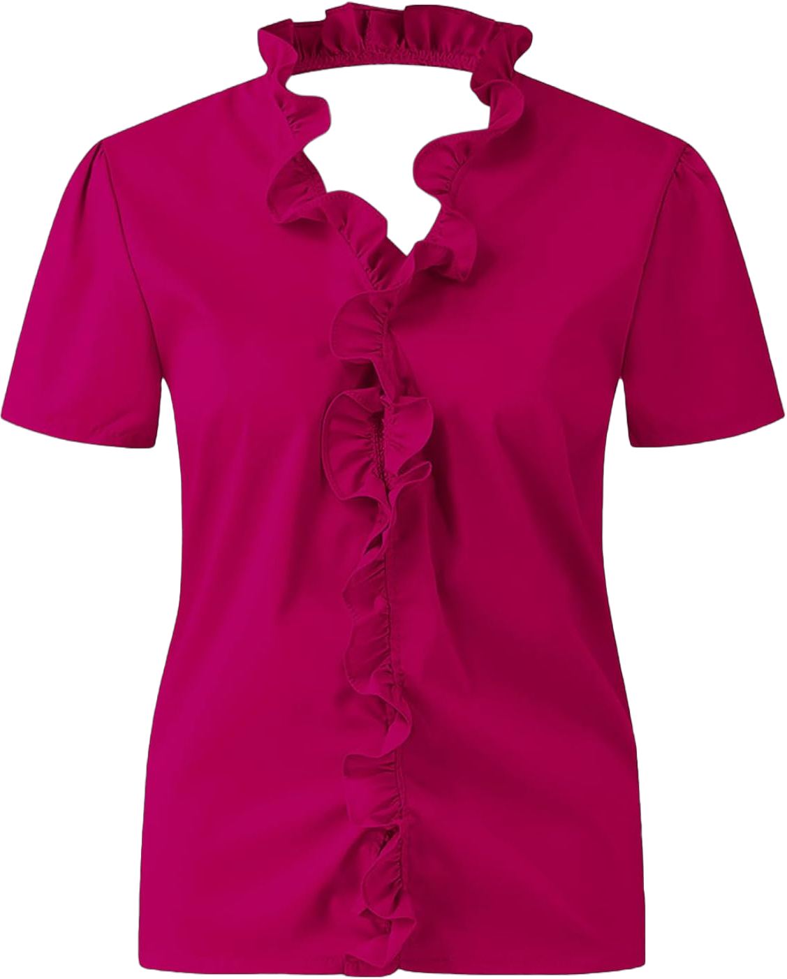 Trendy Short Sleeve Shirts for Women Summer Mock Neck Ruffle Trim Elegant Blouses Dressy Loose Fit Office Soft Tops A01hot Pink Large