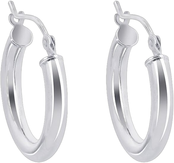 925 Sterling Silver 2mm 3mm Tube Hoop Earrings for Women (14mm, 15mm, 18mm, 20mm, 25mm, 30mm, 40mm, 50mm, 60mm Diameter) 3mm Thick - 19mm Diameter