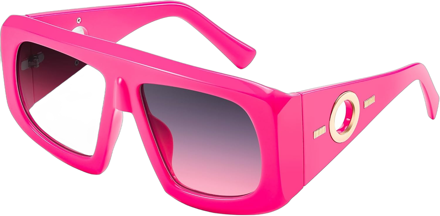 FEISEDY Retro Oversized Avaitor Sunglasses for Women Men Trendy Vintage 70s Sunglasses Flat Top Shades B0126 Hot Pink 53 Millimeters